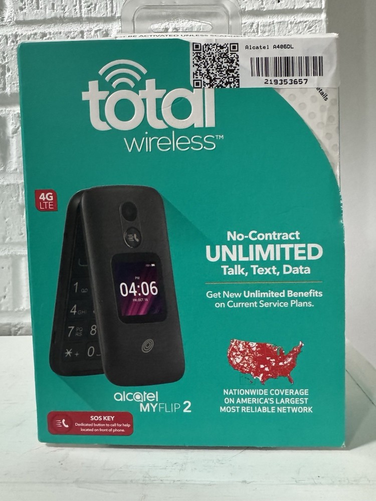 Total Wireless Alcatel MyFlip 2 4G LTE Flip Phone Camera Bluetooth Locked