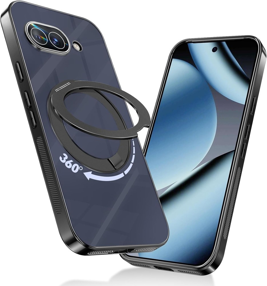 Google Pixel 10A with 360° Spin Magnetic Stand&Ring Kickstand, Black Phone Cover