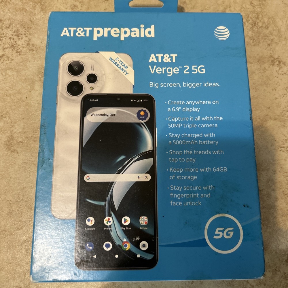 AT&T Verge 2 5G, 64GB, Ivory White – At&t Prepaid Smartphone – Brand New Sealed