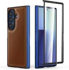 Brown PU Vegan Leather Phone Case for Samsung Galaxy Z Fold 7 (2025) with Protec