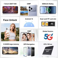 Unlocked Smartphone G17 Pro Max 5G Android 15 Cell Phone Dual SIM Cheap Phone