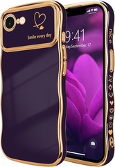 Cute Dark Purple Wave Frame Case for iPhone 16e/17e, Women’s Shockproof Cover