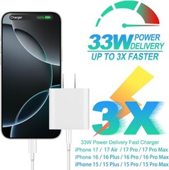 2 Pack 33W Fast Charging Type-C Wall Charger for iPhone 17 Pro/16 Plus 6ft