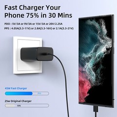 🔥 45W USB C Super Fast Wall Charger & 6FT Cable For Samsung Galaxy S23 S22 S21⚡