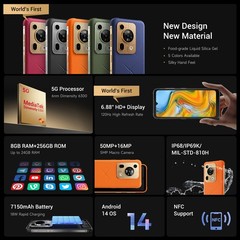 6.88″ FOSSiBOT F112 PRO 5G Rugged Phone Android 14 Mobile Waterproof 256G Global