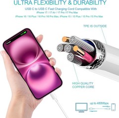 2 Pack 33W Fast Charging Type-C Wall Charger for iPhone 17 Pro/16 Plus 6ft