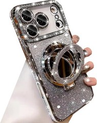 Magnetic Kickstand Glitter Case for iPhone 17 Pro Max, Cute Bling Sparkly Rhines