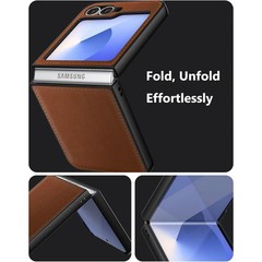 Case for Samsung Galaxy Z Flip 6 / Z Flip 7 FE – Brown PU Vegan Leather & PC Bum