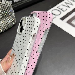 Navy Blue Shockproof Cover for iPhone 14 – Slim Polka Dot Trendy Case