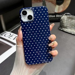 Navy Blue Shockproof Cover for iPhone 14 – Slim Polka Dot Trendy Case