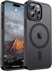 Translucent Matte Shockproof Case for iPhone 15 Pro Max – Magnetic & Black, SUPF