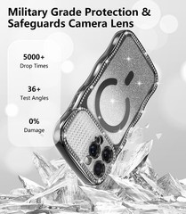 Magnetic Clear Case for iPhone 16 Pro 6.3″ with Gradient Glitter Card and Bling