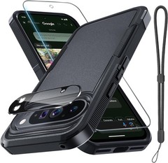 Rugged Black Matte Case for Google Pixel 10 Pro XL with Lanyard, Screen Protecto
