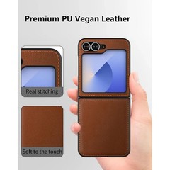 Case for Samsung Galaxy Z Flip 6 / Z Flip 7 FE – Brown PU Vegan Leather & PC Bum