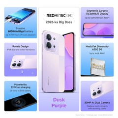 REDMI 15C 5G Factory Unlocked 8GB 128GB MediaTek Dimensity 6300 Global Version