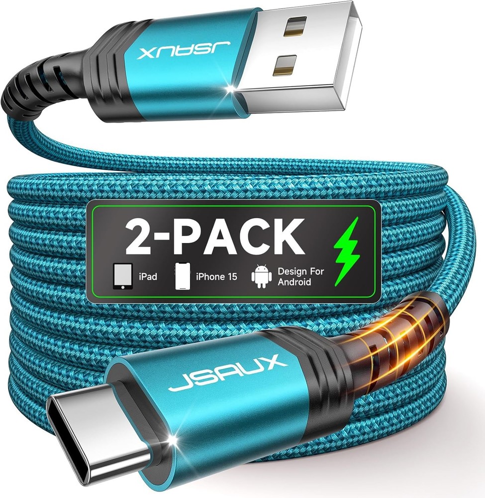 2-Pack 6.6ft USB-C Fast Charge Cable for iPhone 17, Samsung S20