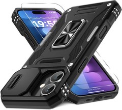 Case for iPhone 16 Plus with Slide Camera Cover and Screen Protector, Black