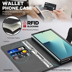 Leather Wallet Case for Samsung Galaxy Z Fold 7, Flip Cover with Card Slots, Bla