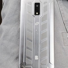 Silver Bar Smartphone with Geometric Pattern Back and Dual Camera