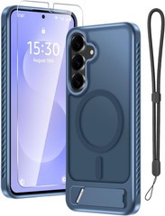 Slim Navy Blue Phone Cover for Samsung Galaxy S25 FE with Lanyard & Screen Prote