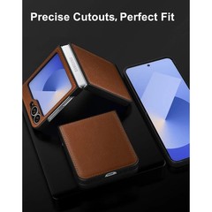 Case for Samsung Galaxy Z Flip 6 / Z Flip 7 FE – Brown PU Vegan Leather & PC Bum