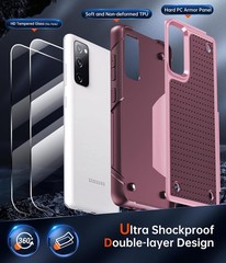 Red Pink Heavy Duty Case for Samsung Galaxy S20 FE 5G + 2 Screen Protectors