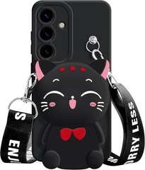 Cute Black Lucky Cat Coin Purse Fancy Phone Case for Samsung Galaxy A17 5G