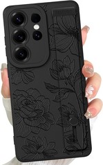Samsung Galaxy S26 Ultra Case Cute Floral Lotus Pattern Adjustable Wristband Gri