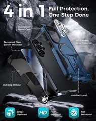 4-in-1 Samsung Galaxy S26 Ultra Case with Belt Clip Holster, Screen Protector &