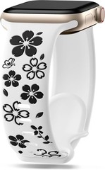 Floral Engraved White Band for Apple Watch Bands Women Series 10 42mm 9 8 7 41mm