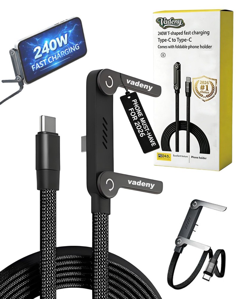 240w USB-C Charge Cable Invisible Holder Sideways Phone Charger 5 Ft Type-C Fast
