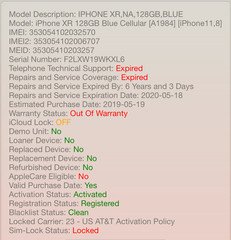 Damaged LCD Screen + Cracked Back Apple iPhone XR 128GB AT&T Blue A1984 #H59