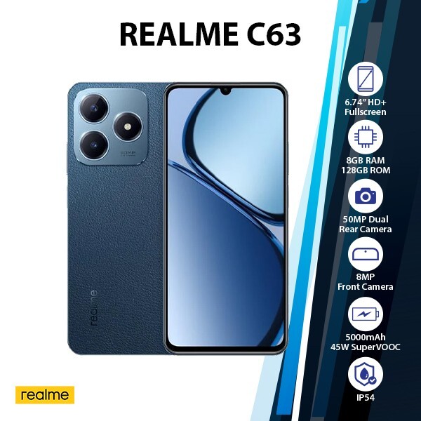 Realme C63 Android Cell Phone (8GB+128GB/Blue/Global Ver./Dual SIM/Unlocked)