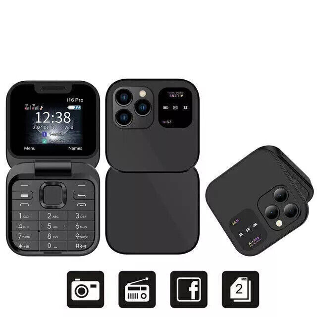 For i16Pro Mini Unlocked Flip Mobile Phone 2 SIM Card Small Display Foldable HOT