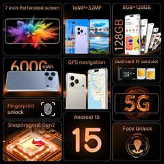 Unlocked G17 Pro Max 128G Dual Sim 5G Cell Phone Smartphone Android 15