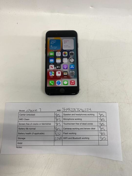 Apple iPhone 7 32GB Black A1778 Factory Unlocked- 83% Battery