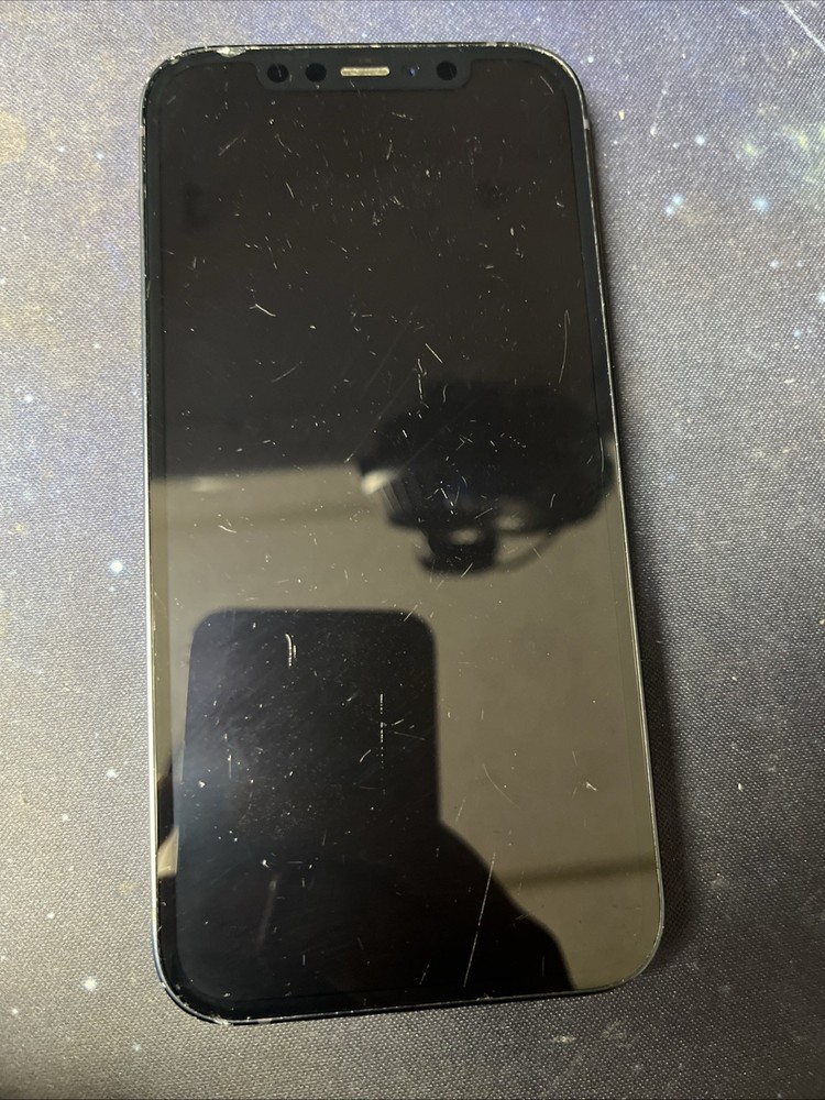 Apple iPhone 12 256GB Unlocked Black 89% Battery Cracked Top Corner