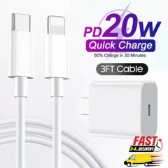 20W USB-C Fast Charger PD Adapter + Cable For iPhone 8 11/12/13/14 XR X Pro iPad