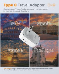 USB C Adapter 2 Pack, 4 Outlets European Plug, US to Europe Charger with 3 USB P