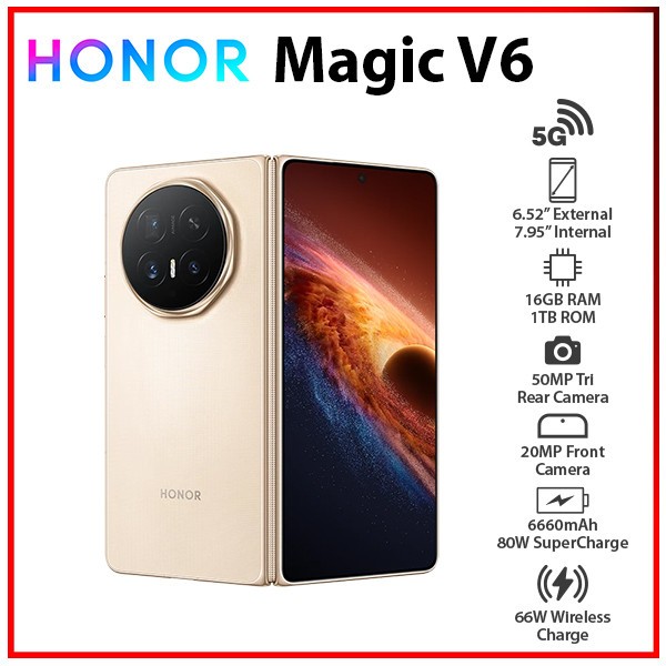 (New) HONOR Magic V6 5G 16GB+1TB GOLD Dual SIM Unlocked Android Cell Phone