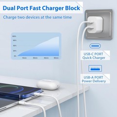 2 Pack 20W Fast Wall Charger for iPad 9/8/7 Generation, iPad Air, 6FT & 10FT Cab