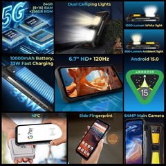 OUKITEL WP58 Pro 5G Rugged Phone 24GB+256GB Android 15 10000mAh NFC T-Mobile