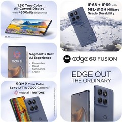 Motorola Edge 60 Fusion 5G (Mykonos Blue 256GB 12GB RAM) 6.67 ” Global Version.