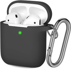 Soft Silicone Protective Cover Skin for AirPods Case, Front LED Visible, Black