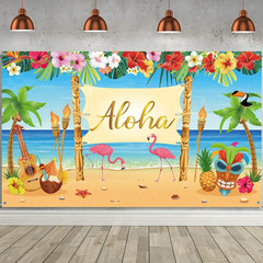 Hawaiian Aloha Party Decoration, Extra Large Summer Luau Beach Banner Backdrop B