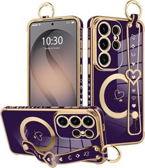 1. For Samsung Galaxy S26 Ultra Case, Cute Heart Design, Dark Purple, Gold Edge