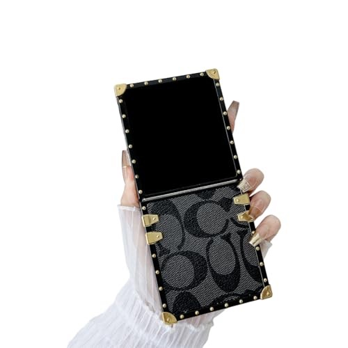Samsung Galaxy Z Flip 7 Luxury Golden PU Leather Shockproof TPU Case (Black)