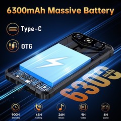OUKITEL G3 Rugged Phone 16GB 128GB Android 15 6300mAh 6.0″ NFC 4G IP68 T-Mobile