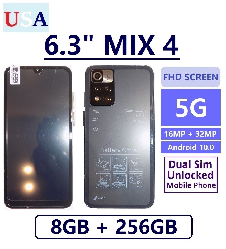 MIX 4 – 6.3″ SmartPhone 8GB+256GB Android 10.0 Dual Sim Unlocked Mobile [Black]