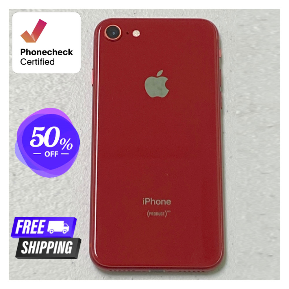 Apple iPhone 8 – Mint Condition – 64GB/128GB/256GB – Unlocked, Silver/Red